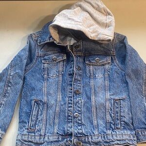 Primark Blue Denim Jacket with Gray Hood